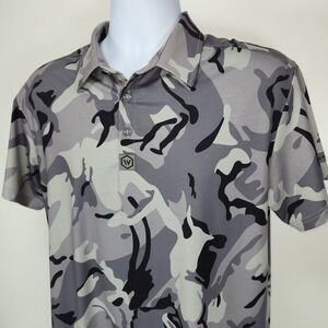 Warrior Polo Shirt Mens M Gray Camo Performance Golf Stretch Lightweight